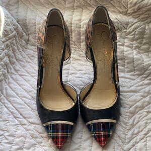 Jessica Simpson Black and Plaid Heels